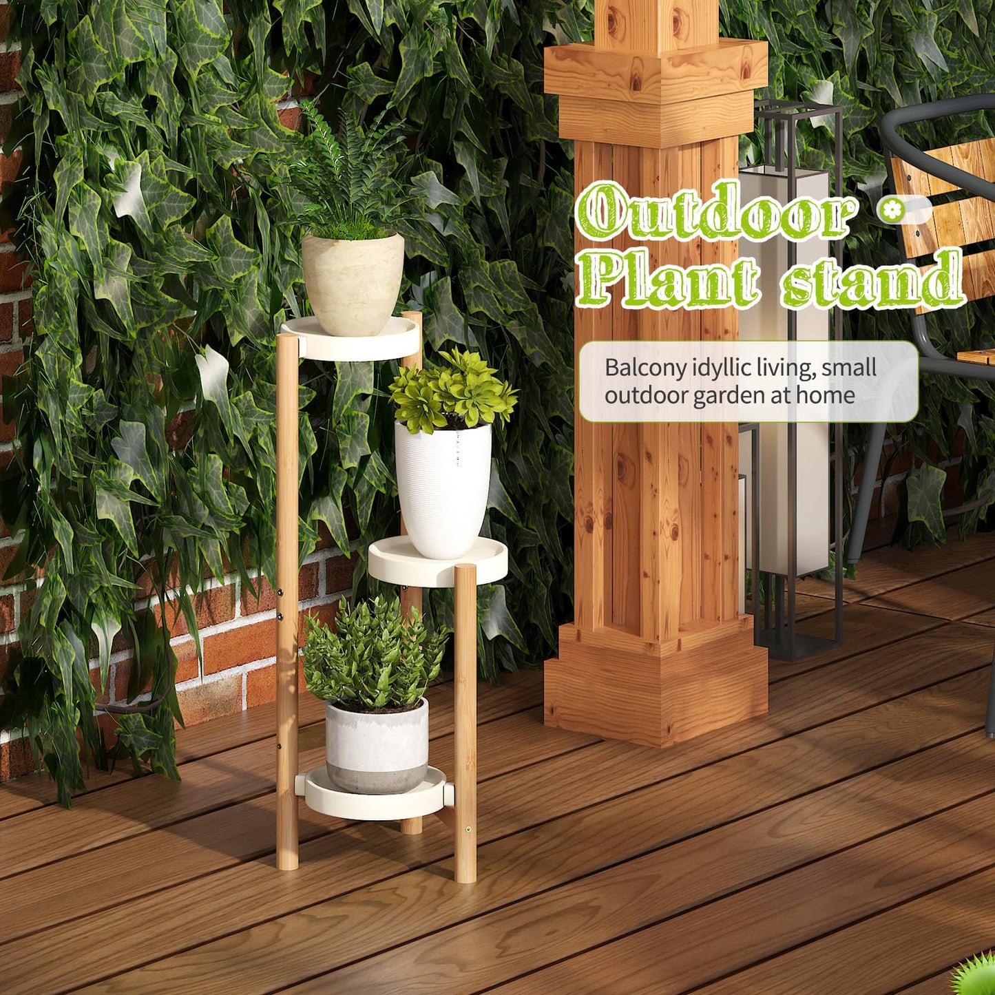 BMOSU Plant Stand For Indoor Outdoor Bamboo 3 Potted Holder Shelf Plant Rack Plants Corner Plant Shelf Plant Display Rack(White)