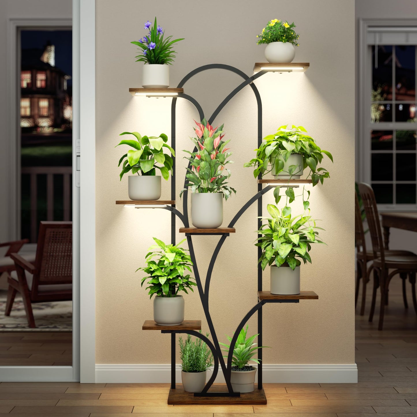 POZILAN Plant Stand Indoor with Grow Light, 55.6" Corner Plant Shelf Indoor, 8 Tiered Tall Plant Stands for Indoor Plants Display Rack Holder, Flower Stand for Balcony, Living Room, Patio