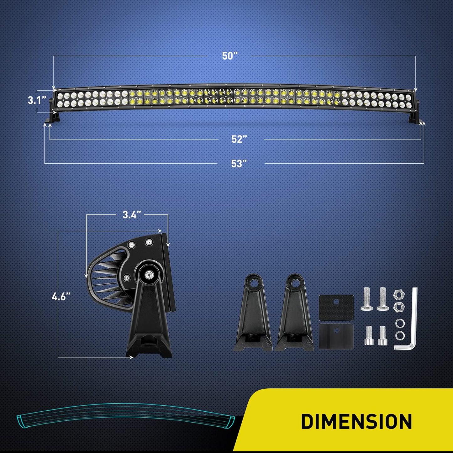 Nilight ZH120 50Inch 50 Inch 288W Curved Spot Flood Combo Bar LED Off Road Driving Light and 1PC 14AWG 12V 5Pin Rocker Switch Wiring Harness Kit-1 Lead, 2 Years Warranty, White