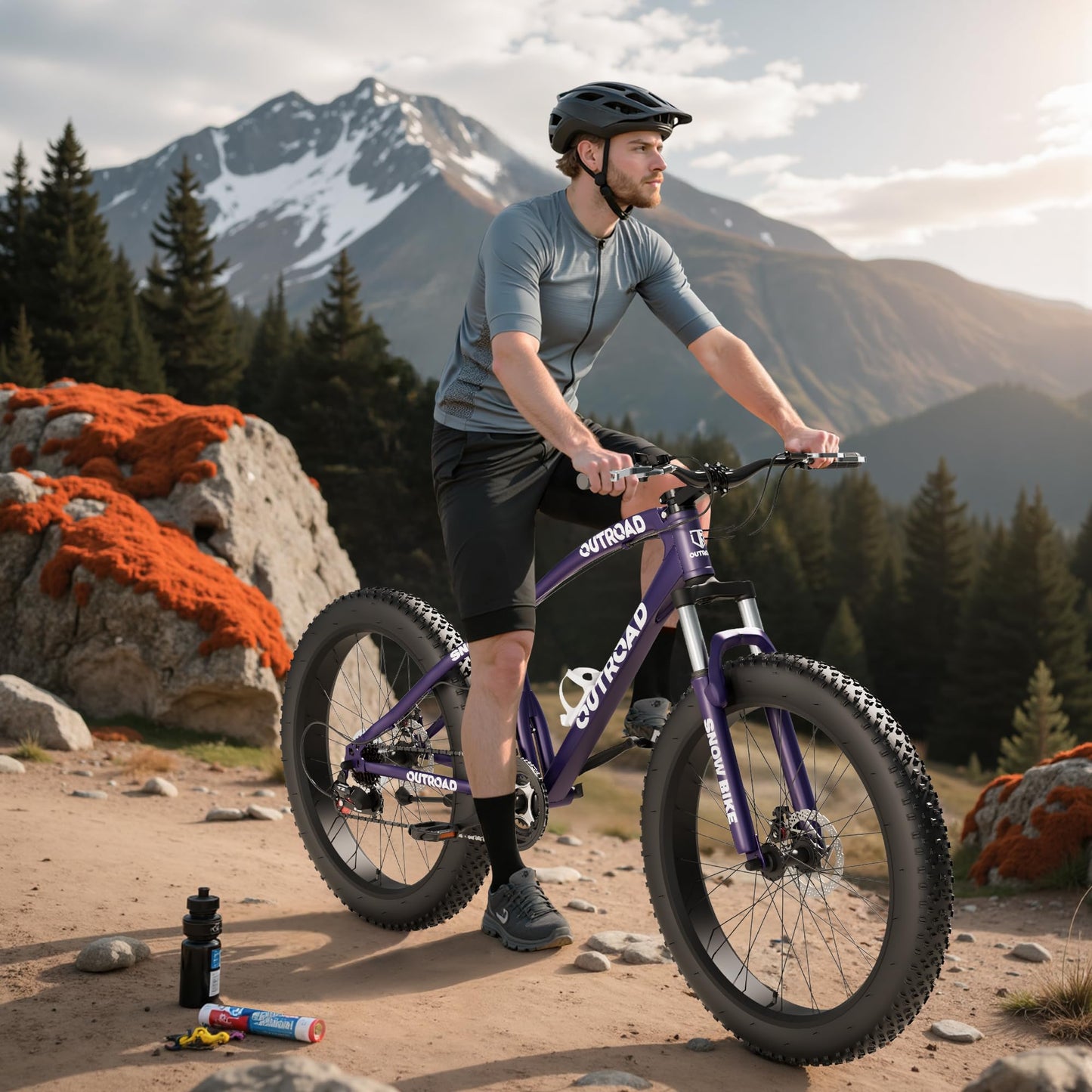 Betterland 26 inch Wheels Fat Tire Bike, 21 Speed Heavy Duty Mens Mountain Bikes with High Carbon Steel Frame/Double Disc Brake/Front Suspension Anti-Slip Bikes (Blue&Purple)-1