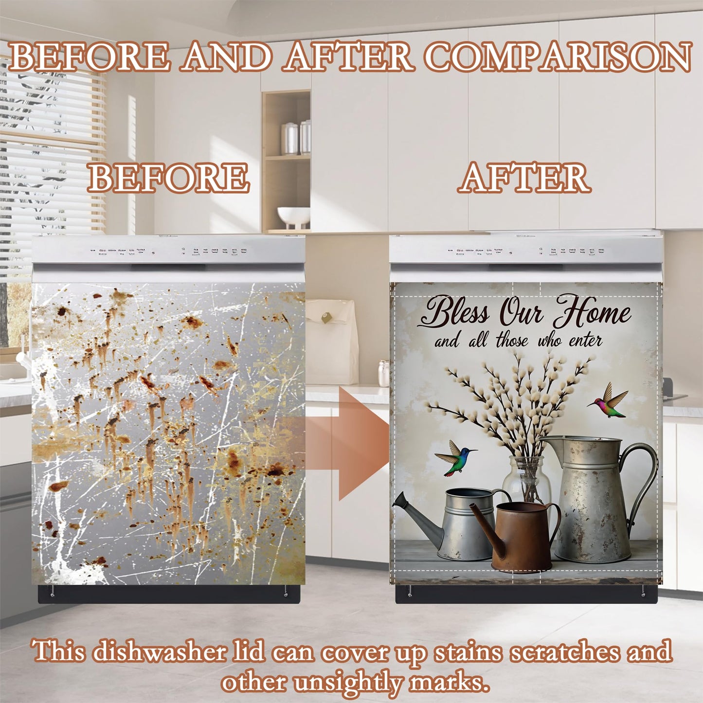 Bless Our Home Dishwasher Cover Panel Magnetic,Farmhouse Rustic Floral Dishwasher Magnet Decorative Cover for Refrigerator Kitchen Home Decor Reusable Waterproof 23x26 Inch