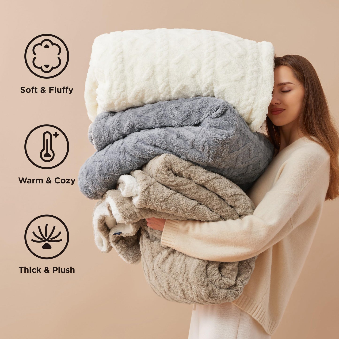 Bedsure Sherpa Fleece Throw Blanket - Super Soft, Cozy & Warm Jacquard Sofa Throw, Ideal for Bed & Couch, Single, Grey, 130x150cm
