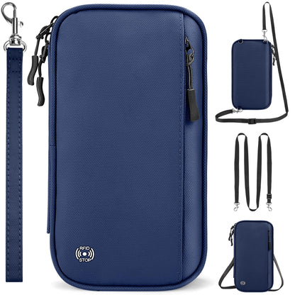 Looxmeer Family Passport Holder, RFID Travel Wallet for Women & Men, Waterproof Document Organiser, Travel Essentials for Credit Cards, Tickets, Cash, Coin, Phone, Pen with Crossbody & Wrist Strap