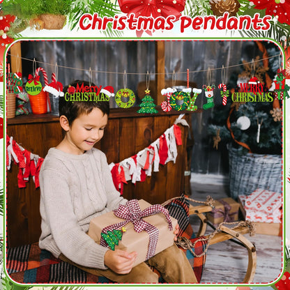 AceOrbit 48 Pcs Christmas Tree Ornaments Lime Green Wood Christmas Tree Ornaments with Rope Xmas Wood Cutouts Hanging Decorations Gift Box Santa Hats Candy Canes for Xmas Wreaths Home Winter Decor