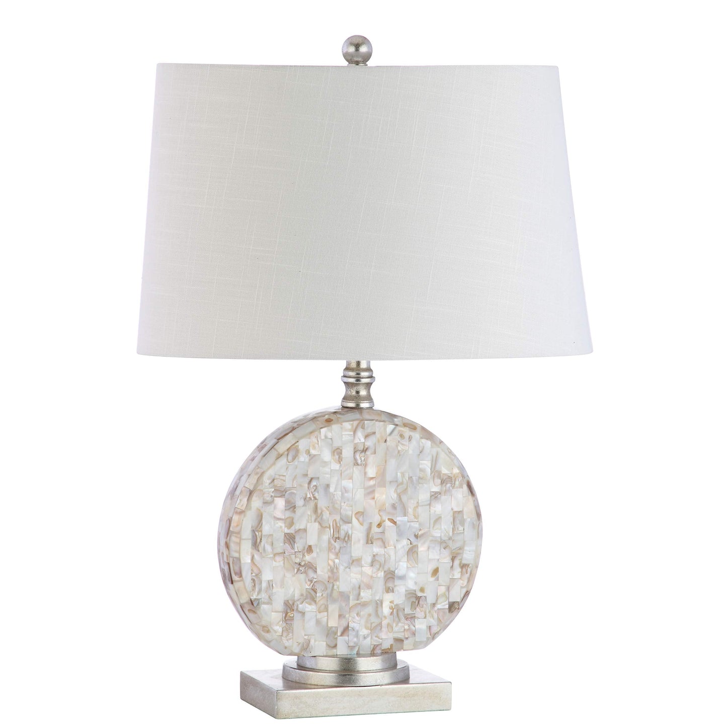 JONATHAN Y 24" Dennis Cream Mother-of-Pearl Seashell Table Lamp, Coastal Traditional Bedside Lamp for Living Room Bedroom, White Linen Drum Shade, LED Bulb Included JYL1050A