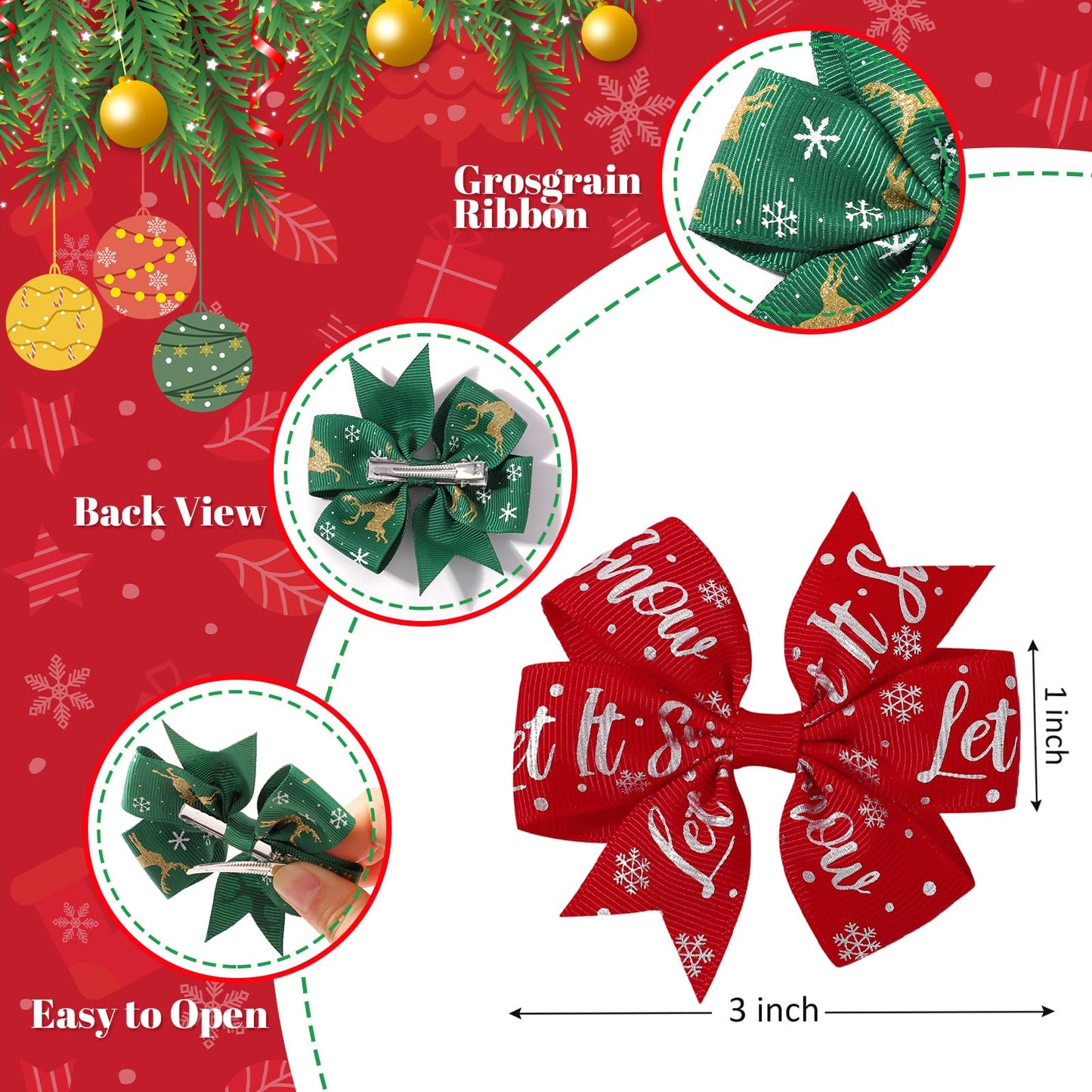 choicbaby 20PCS Christmas Hair Bows Toddler Hair Bow Clips 3＂Grosgrain Ribbon Girls Baby Bow Clips Christmas Hair Accessories for Toddler Girls Baby