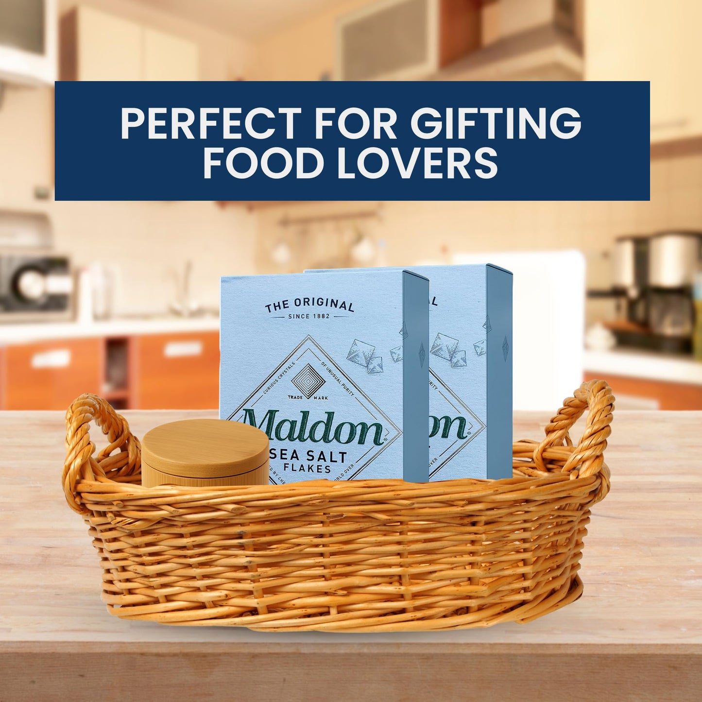 NORTHWARD SPIRIT Bamboo Salt Box Cellar Canister Gift Set With Maldon Sea Salt Flakes 8.5 Oz Box - Great For Salts, Spices, Seasonings In Your Gourmet Kitchen