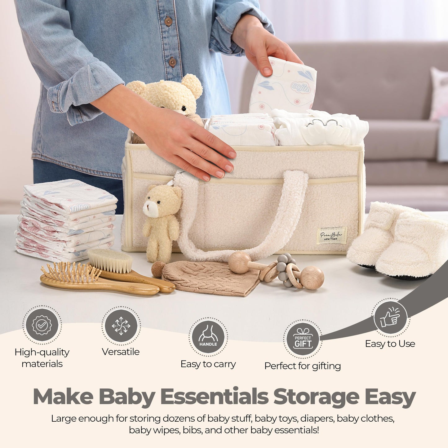 PeraBella Baby Diaper Caddy Organizer with Handle, Boy & Girl Shower Gift Basket, Portable Diaper Storage Basket Bin for Wipes, Newborn Baby Essentials Registry Search Must Haves, Car Caddy Organizer