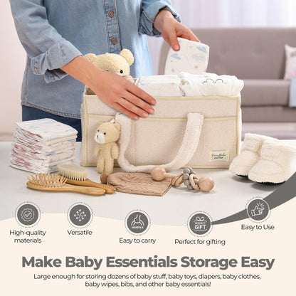 PeraBella Baby Diaper Caddy Organizer with Handle, Boy & Girl Shower Gift Basket, Portable Diaper Storage Basket Bin for Wipes, Newborn Baby Essentials Registry Search Must Haves, Car Caddy Organizer