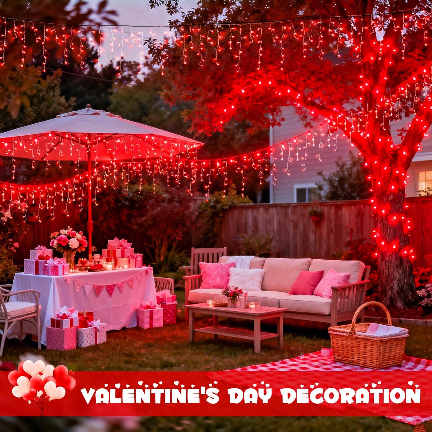 JMEXSUSS 400 LED Red Valentine Lights Outdoor, Connectable Red Icicle Lights Indoor Outdoor with Remote, Christmas Light for Valentine Room Fireplace Christmas Decorations