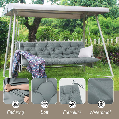 Outdoor Swing Cushions, 63inch Waterproof Three Seat Swing Replacement Cushions with Backrest and Ties, 4" Thicken Outdoor Porch Swing Cushions for Patio, Lawn and Garden (Light Gray, 40×63in)