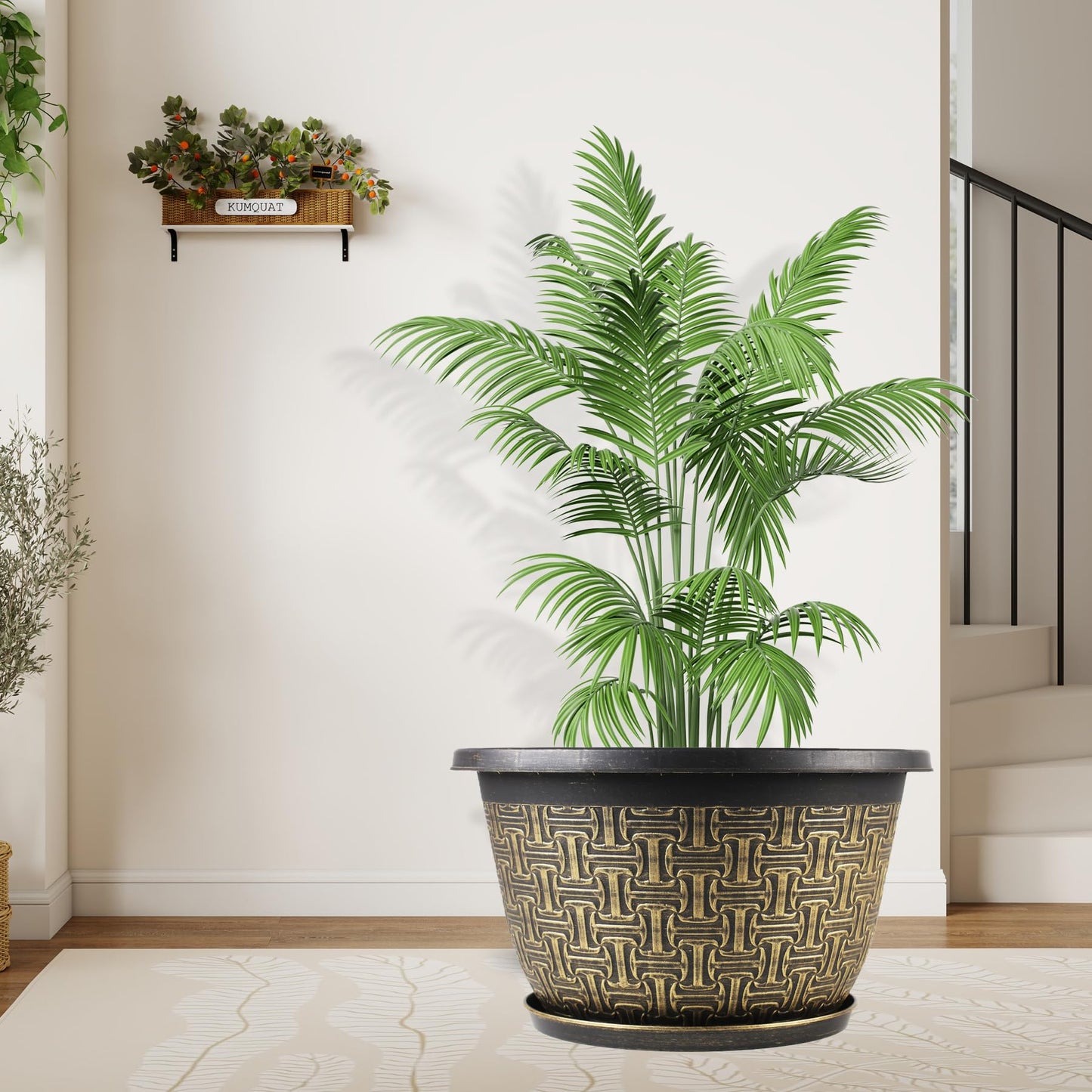 Nooulap 4 Pack 16 Inch Planter,Large Plastic Flower Pots Outdoor Indoor with Drainage Holes & Trays, Retro Antique Imitation Decorative Garden Plant Pots Outdoor for Houseplants