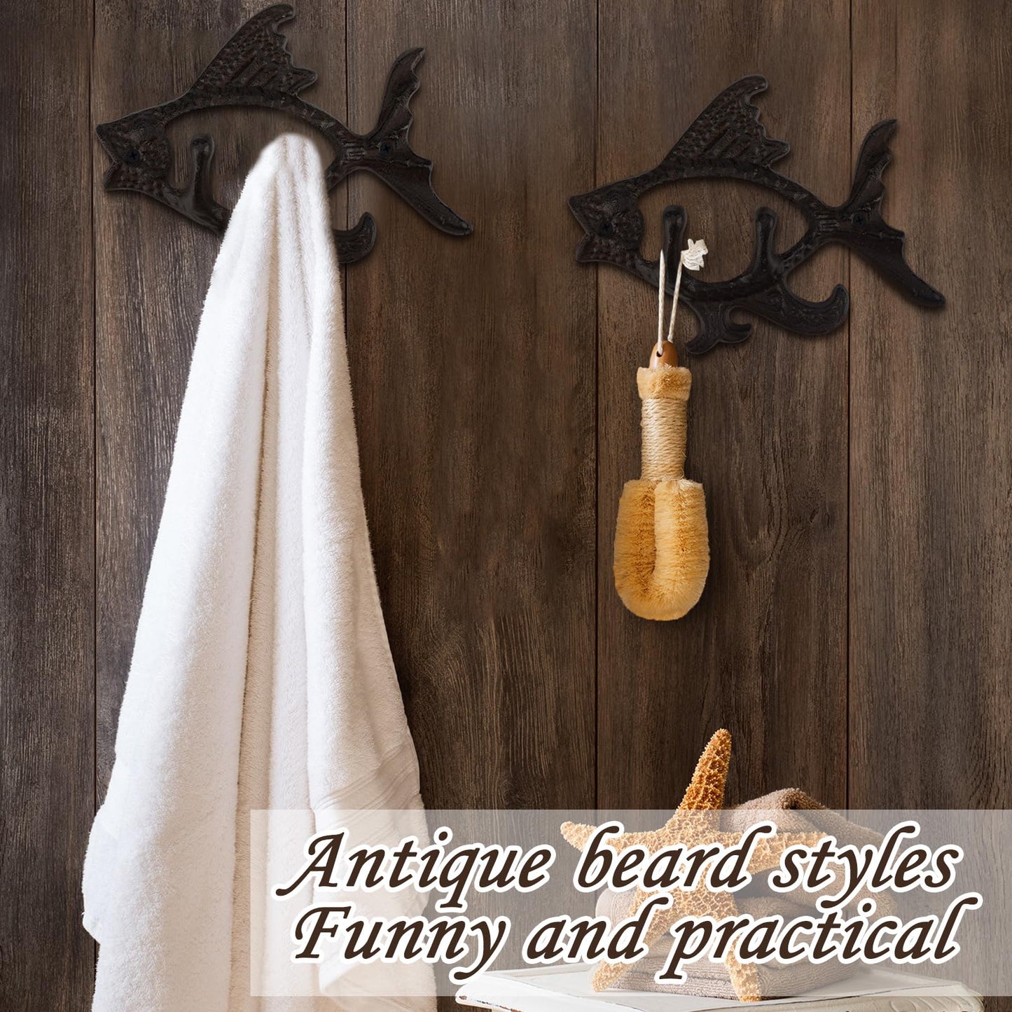 Otoolling 2 Pcs Cast Iron Fish Designed Wall Hooks Nautical Coat Hooks Rack Heavy Duty Fish Coat Hangers Metal Decorative Wall Holder Mounted with 2 Screws for Hanging Keys Towel Bag Scarf Cap