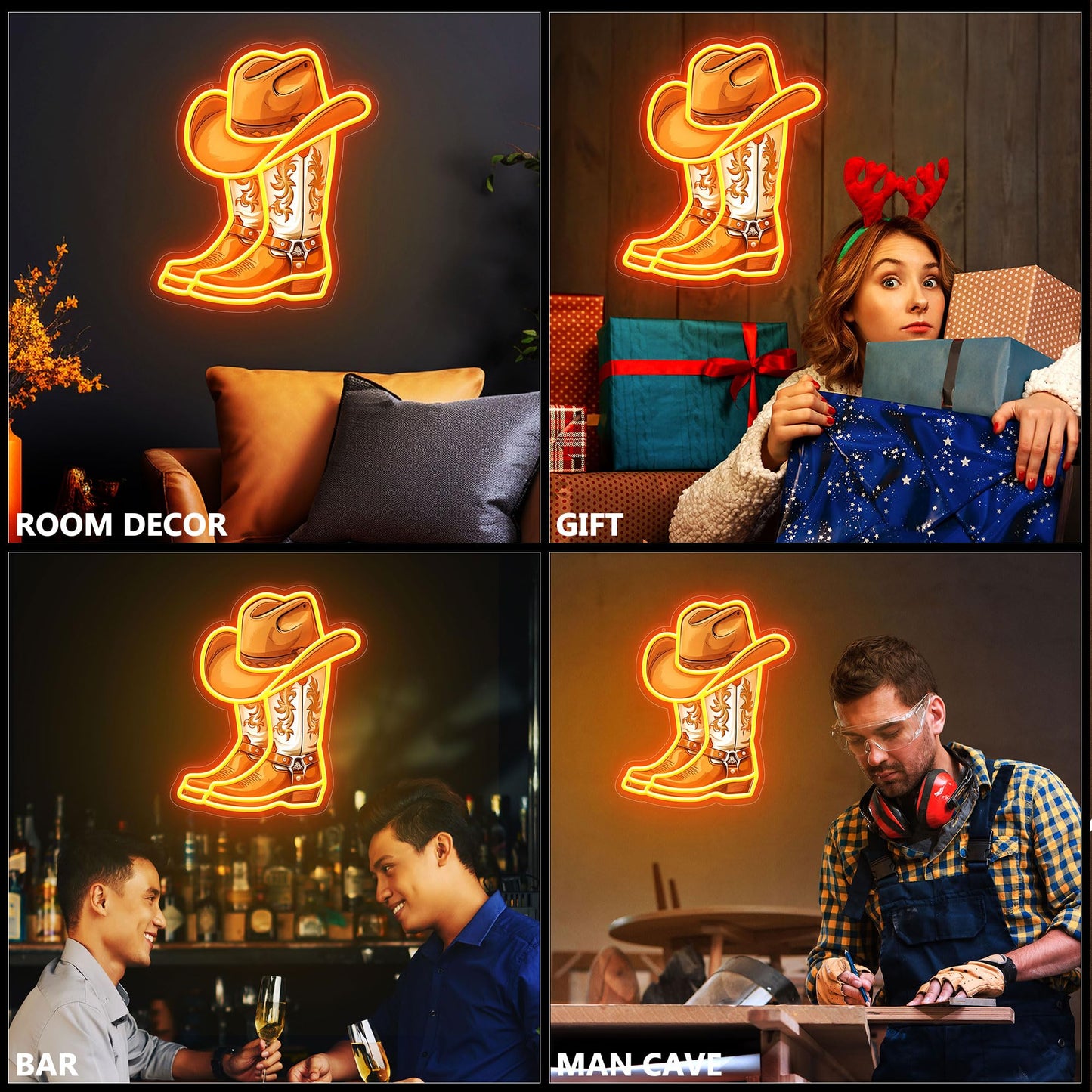 ZLOOREE Cowboy Boot with Hat Neon Signs for Wall Decor, Western Cowboy LED Sign Light Up, Dimmable Neon Light for Game Room Man Cave Bedroom Bar Party Birthday Gifts
