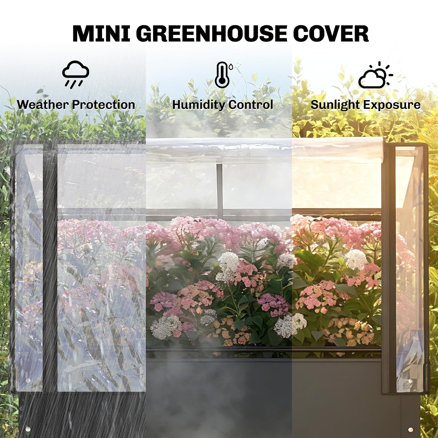 Outsunny Raised Garden Bed with Flip-Up Greenhouse Cover, Metal Elevated Garden Bed with Legs and Drainage Hole, Outdoor Raised Planter Box for Vegetables Herbs Flowers, 39.4" x 18.9" x 52.8", Black