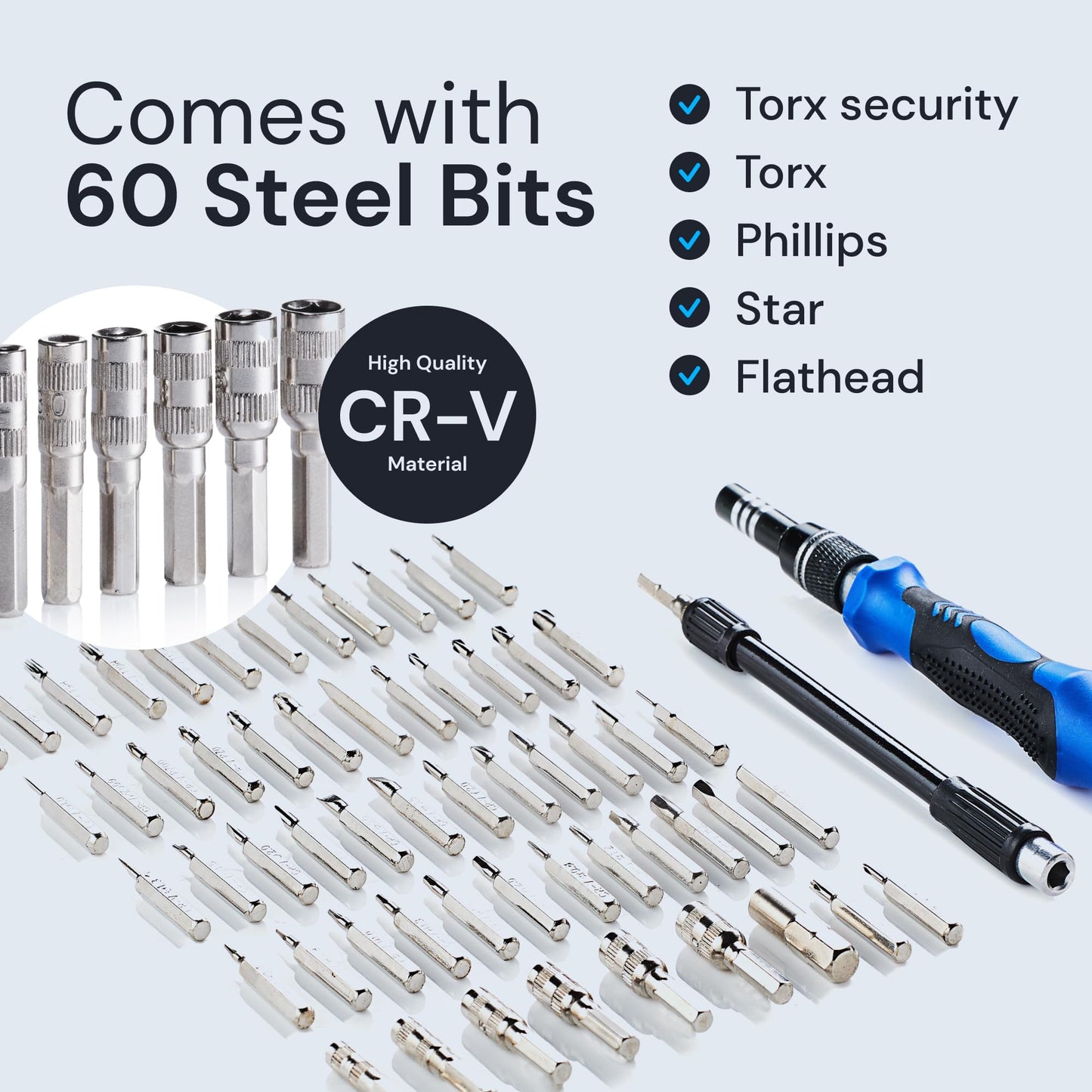 Precision 60-in-1 Magnetic Screwdriver Set - Multi-Tool Gadget for Men & Dad, with Extension Rod and Case - Multitool - Tools for Men - Dad Birthday Gift