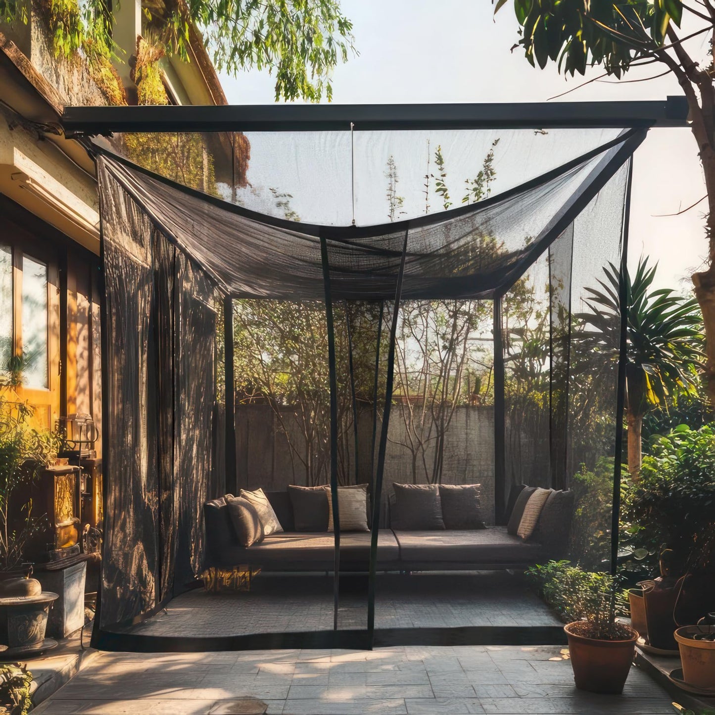 Mosquito Net for Patio 11.5 x 8.2 FT | Very Large Sizes & Fabric Designed for Outdoors | Insect House Screen Netting for Gazebo, Porch & Garden Terrace | Black Outside Canopy Bug Protection