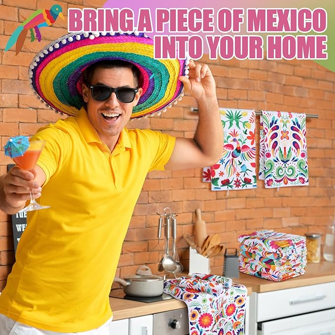 Breling Set of 6 Mexican Kitchen Towels Dia De Los Muertos Decorations Mexican