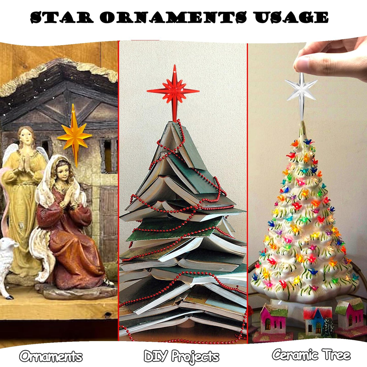 21Pack Star Topper Ornaments for Replacement Ceramic Christmas Tree - Clear White Plastic Modern Stars Hanging Decor Accessories