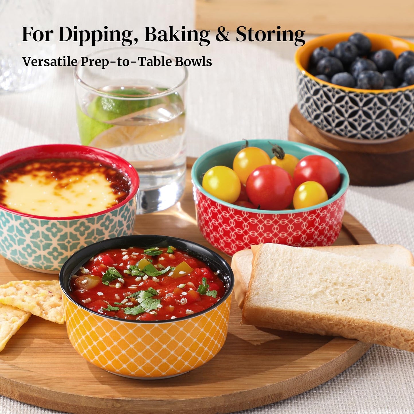 DOWAN Dipping Bowls with Lids, Ceramic Condiment Sauce Cups, 4 oz Dipping Sauce Bowls/Dishes for Charcuterie, Condiment, Tomato Sauce, Soy, BBQ and other Party Supplies, Kitchen Decor, Set of 6