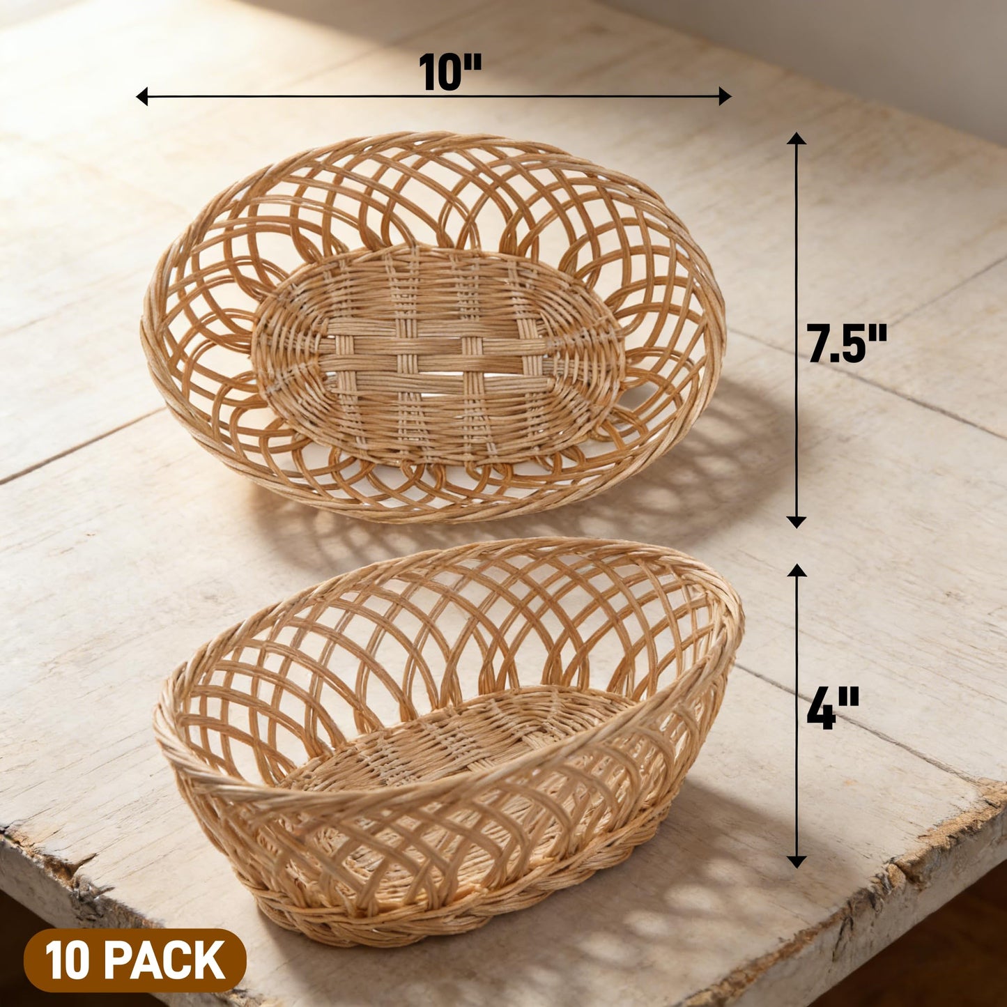 YIMITEE 10 Pack Plastic Oval Basket, 10"x7.5"x4" Wicker Bread Basket Bin, Small Empty Food Fruit Storage Serving Bowl, Gift Basket Bulk for Kitchen Restaurant Party Centerpiece Display Christmas