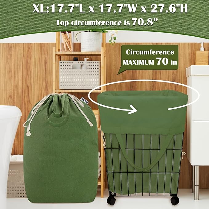 Canvas Laundry Bags with Handles & Square Base 18"Lx18"Wx27.6"H, Extra Large