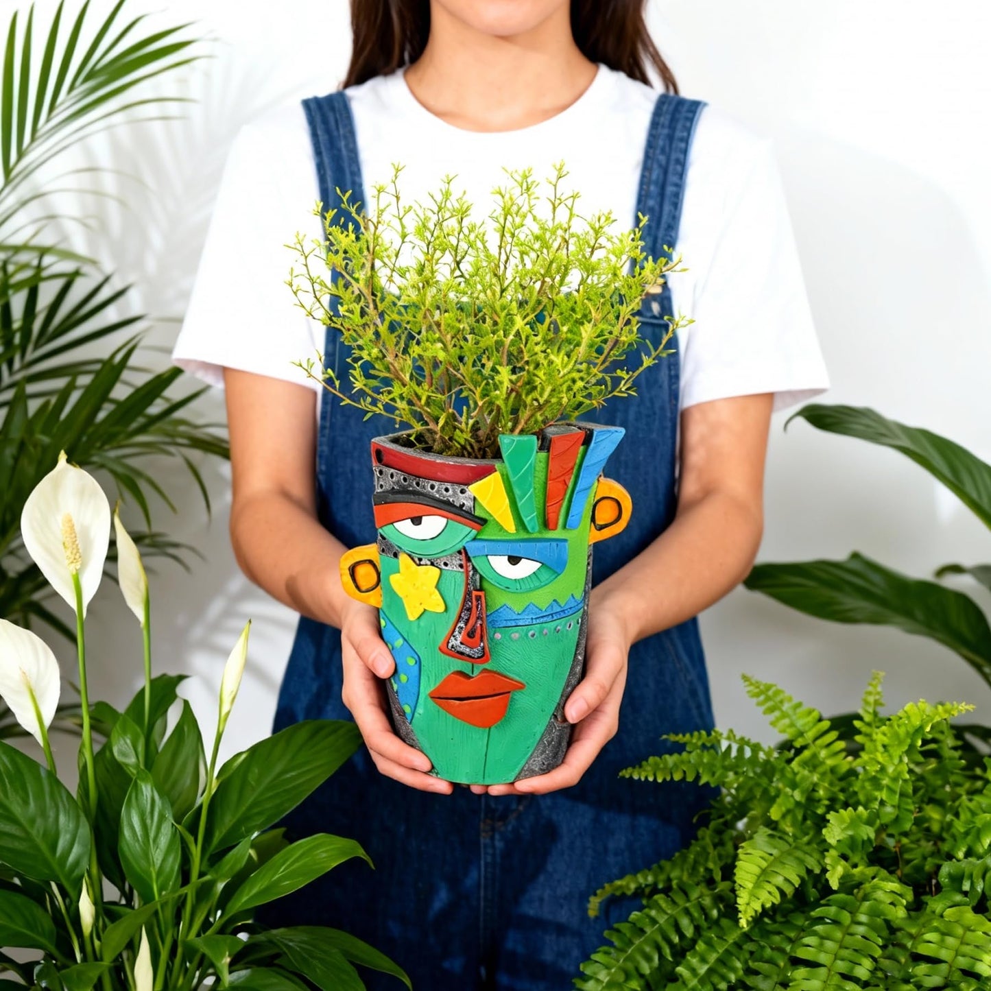 U WONDERFUL Unique Flower Pots - Abstract Picasso Face Plant Pots, Funky Planters with Drainage for Indoor Plants, Cool Head Planter for Outdoor Garden & Home Decor