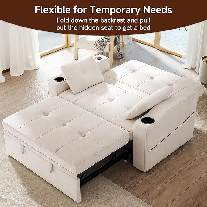 Loveseat Sofa Bed, 3-in-1 Convertible Sleeper Sofa, Chenille Fabric Pull Out