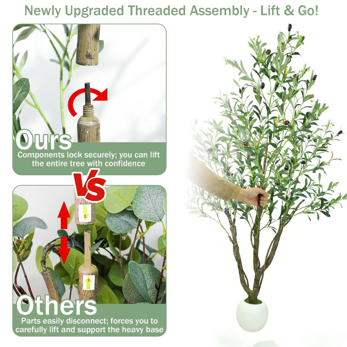 Caxchiling Artificial Olive Tree 5FT, Fake Tree for Indoor Outdoor, Lifelike Faux Large Floor Plants with Heavy Trunk with Vines and Ball-Shaped Pot, Home Office Living Room Bedroom Front Door Decor