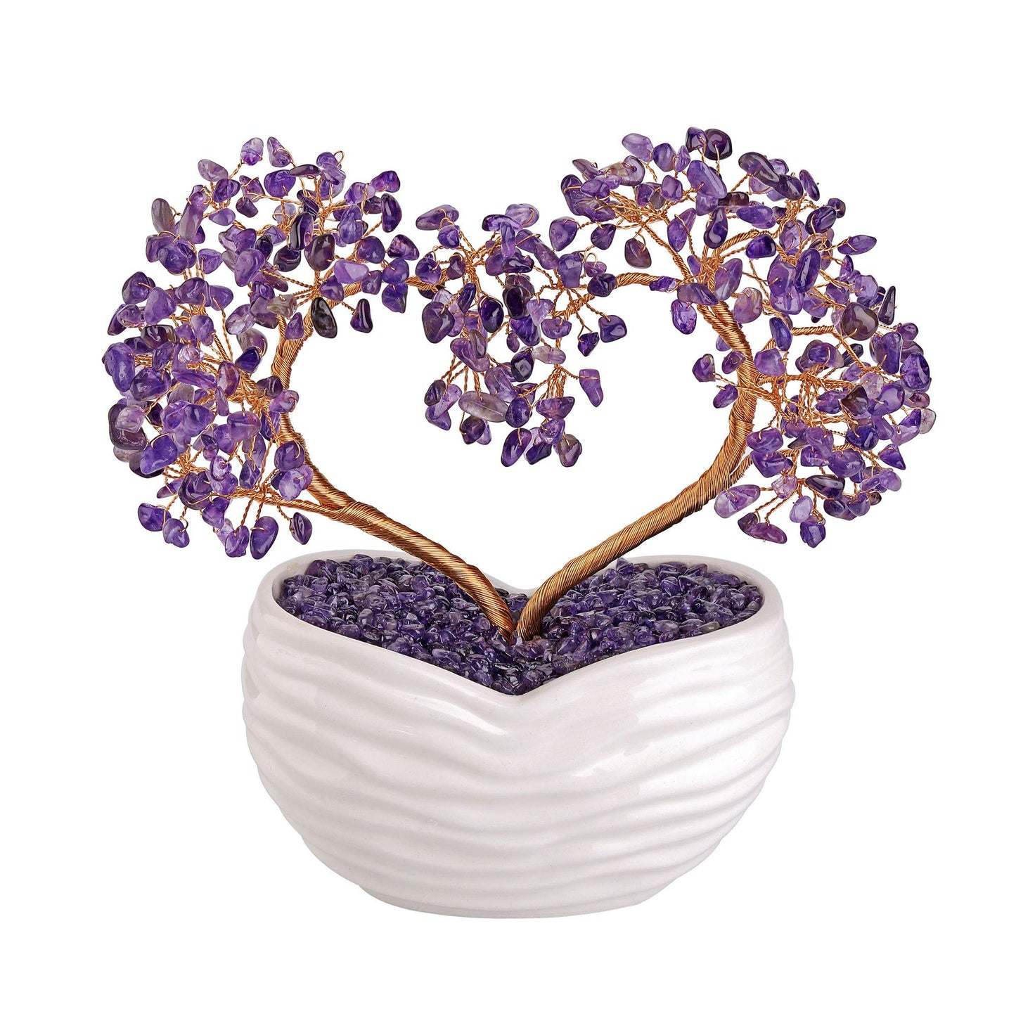 GEHECRST Amethyst Crystals Heart Money Tree Reiki Healing Gemstones Quartz Bonsai Tree Feng Shui Crystal Ornament for Home Desk Decoration Love Heart Crystal Gifts for Mom Christmas Day Her Women