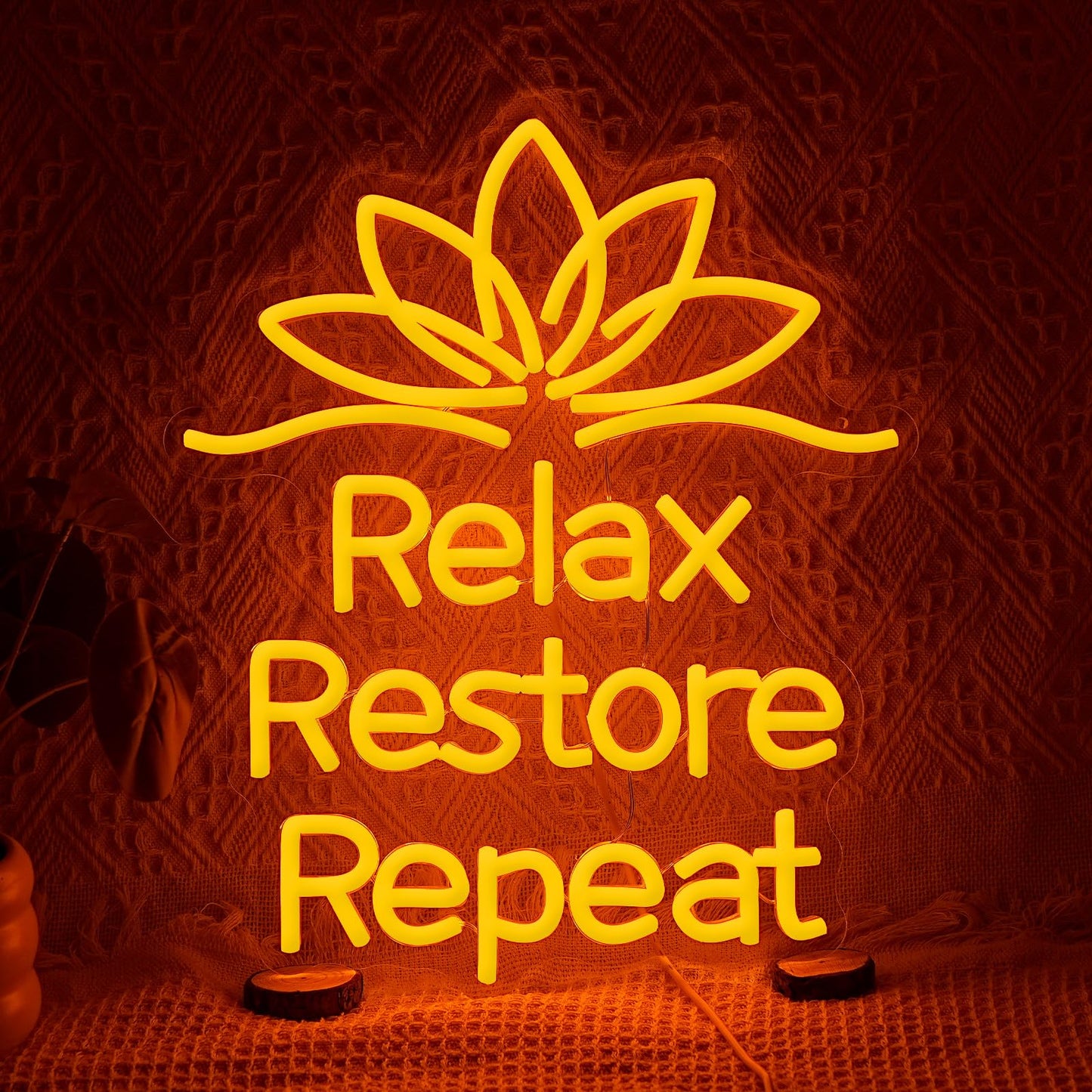 Relax Restore Repeat Neon Sign for Wall Decor Lotus Flower LED Neon Light Dimmable Relax Light Sign for Spa Gym Living Room Yoga Studio