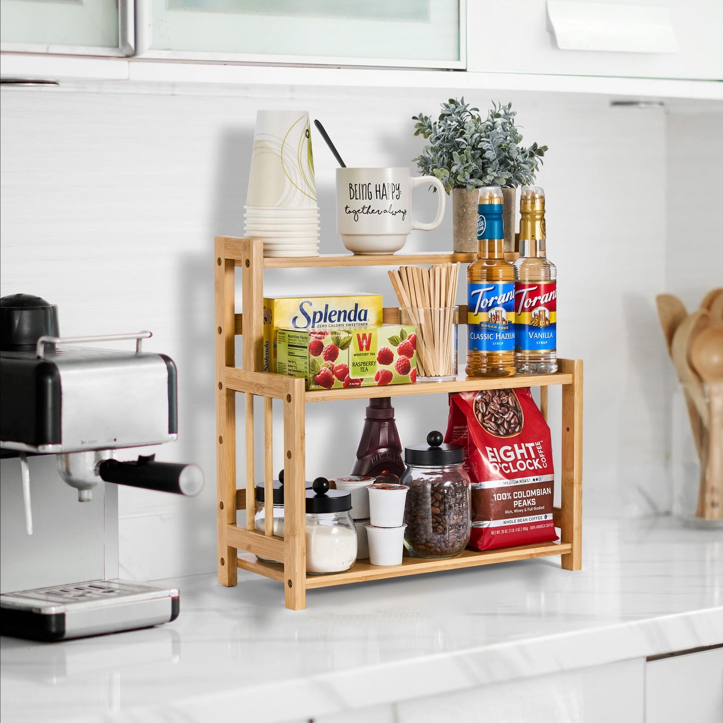 Sorbus Kitchen Countertop Organizer Bamboo Wooden Counter Storage Shelf Rack for Spice, Soap, Skin Care, Makeup Display Stand, Bathroom Shelves, Vanity, Office (3-Tier)