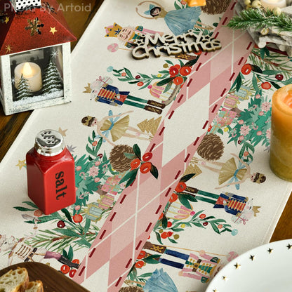 Artoid Mode Nutcracker Floral Holly Christmas Table Runner, Seasonal Winter Kitchen Dining Table Decoration for Home Party Decor 13x72 Inch