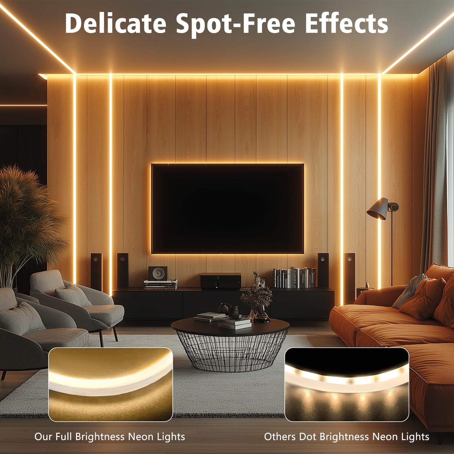 DBFAIRY 66Ft LED Neon Rope Lights, 24V Dimmable 2400LEDs Strip Neon Light, 2700K Flexible Silicone Rope Lights Super Bright IP67 Waterproof with Timer Function for Indoor Outdoor Decor(Warm White)