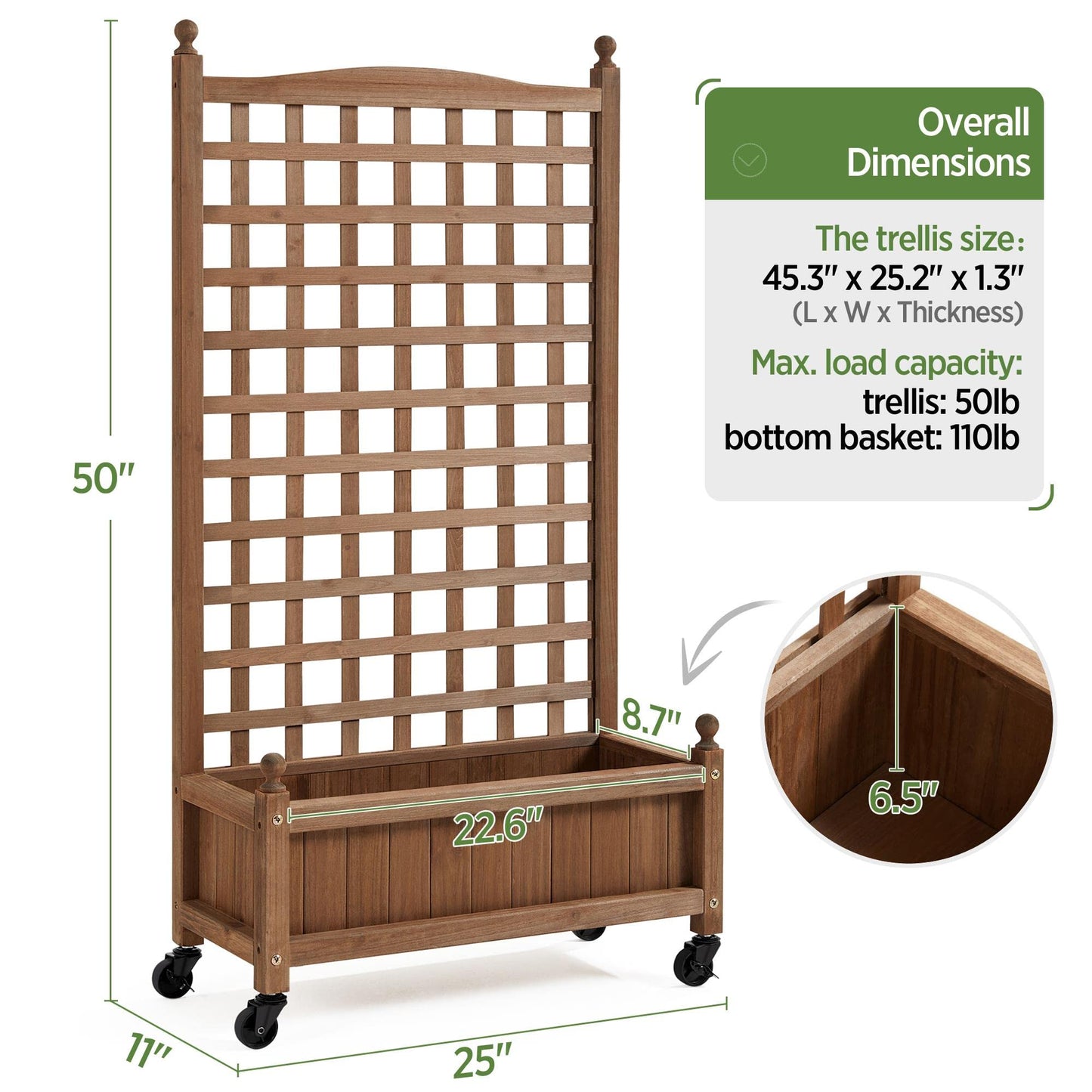 Yaheetech 2pcs 50" H Raised Garden Bed with Trellis & Wheels Standing Vertical Horticulture Planter Box for Vine Climbing Plants, Flowers, Herbs Brown