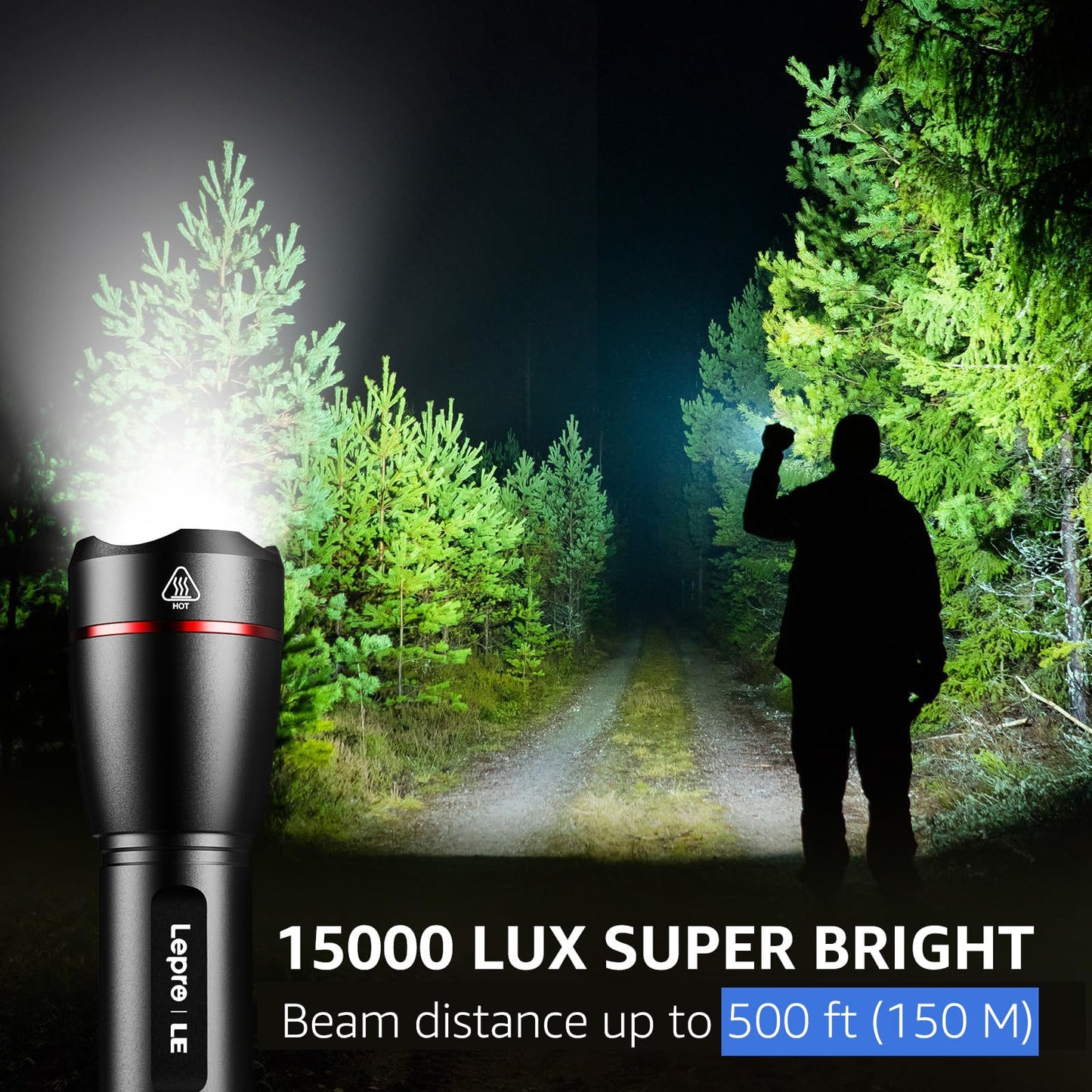 Lepro Torch Rechargeable, Torches LED Super Bright - Adjustable Focus, Long Battery Life, Waterproof 5 Lighting Modes for Camping, Hiking, Power Cuts, Emergency, Dog Walking