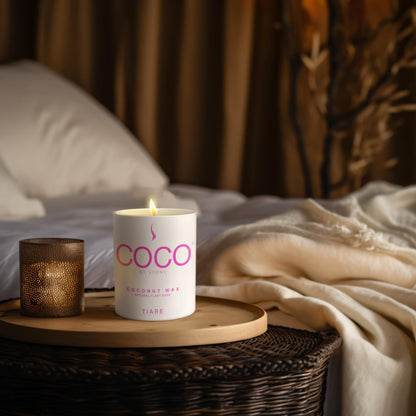 COCO by Stone 6.5oz Candle, Coconut Apricot Wax Candle for Home (Tiare) Home Fragrance Products, 1 Wick Candle, Enhance Indoor Aroma, Vegan & Cruelty-Free, Clean Burning and Hand Poured Candle