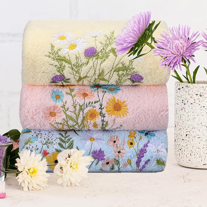 Wildflower Hand Towels Farmhouse Pink Blue Yellow Wildflower Bathroom Decor