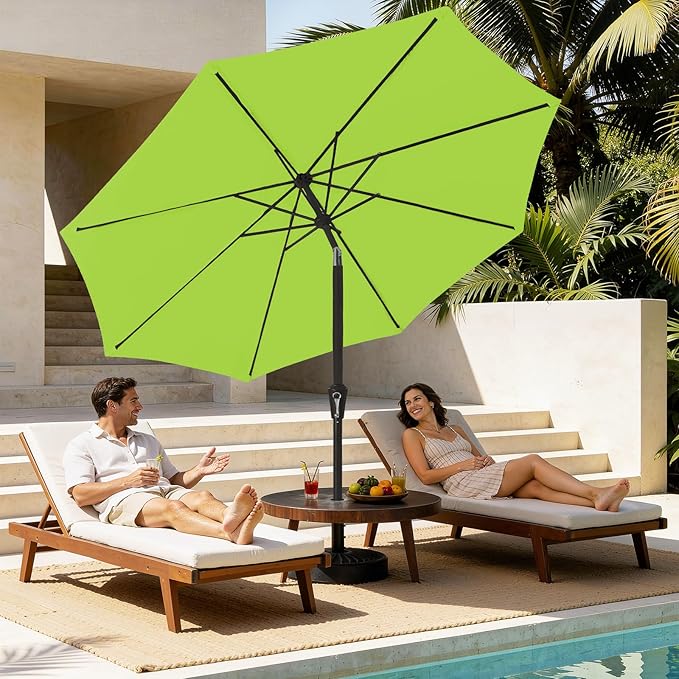 MEWAY 9ft Patio Umbrella Outdoor Table Umbrellas with Push Button Tilt and Crank, Market Umbrella 8 Sturdy Ribs for Deck, Garden, Pool and Backyard, Apple Green