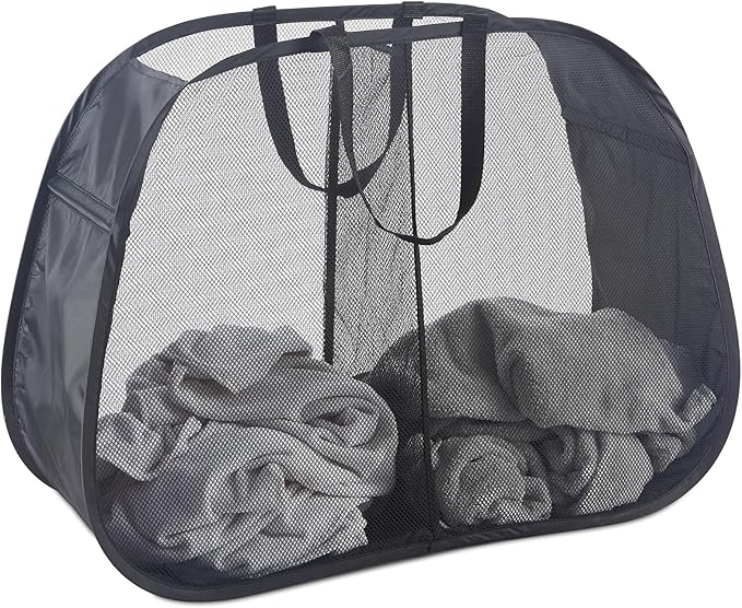 Seiritex Mesh Popup Laundry Hamper 2 Compartment, Collapsible Laundry Sorter
