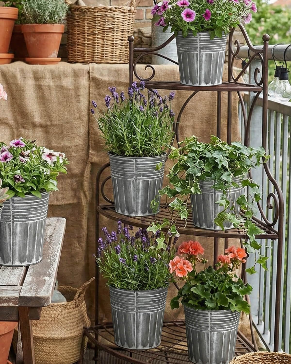 vensovo 5 Inch Galvanized Bucket Planter - 6 Pack Metal Flower Pots with Drainage Holes & Plugs, Rustic Silver Tin Pots for Indoor Herbs, Outdoor Succulents, Farmhouse Home Garden Decor