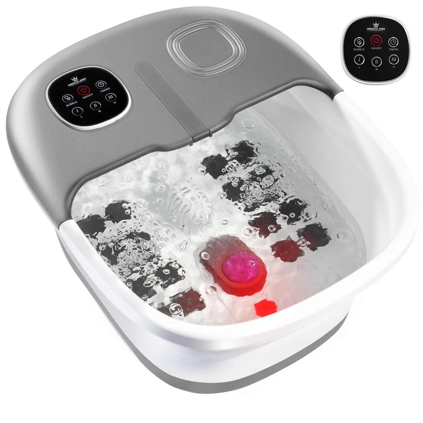 Medical king Foot Spa with Heat and Massage and Jets Includes A Remote Control A Pumice Stone Collapsible Massager with Bubbles and Vibration
