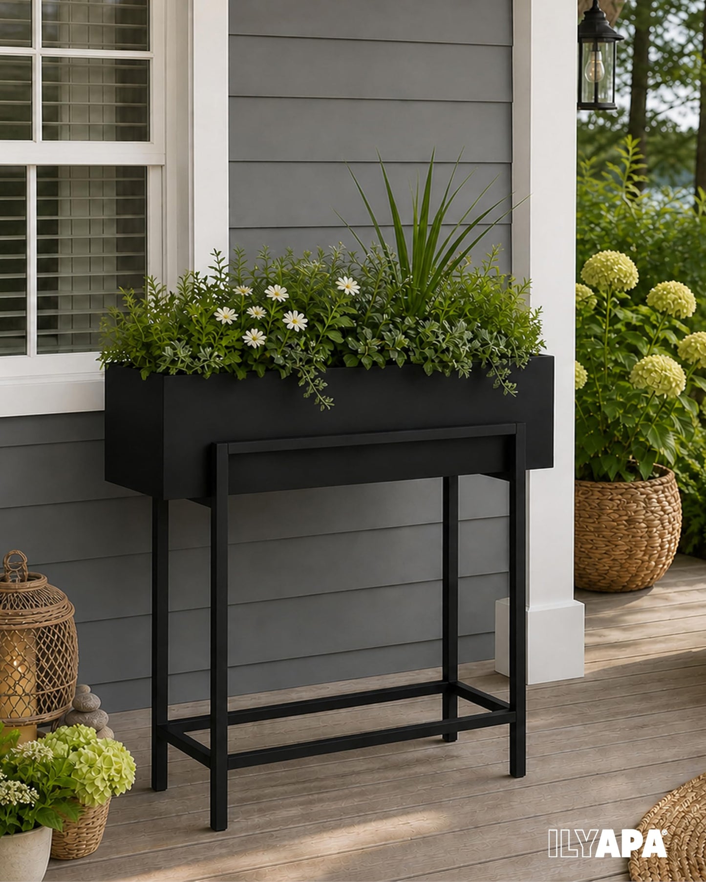 Ilyapa Raised Planter Box with Legs - 29x33x9 Inch Metal Raised Garden Bed for Outdoor or Indoor Herb Garden, Plants, Patio, Balcony, or Living Room