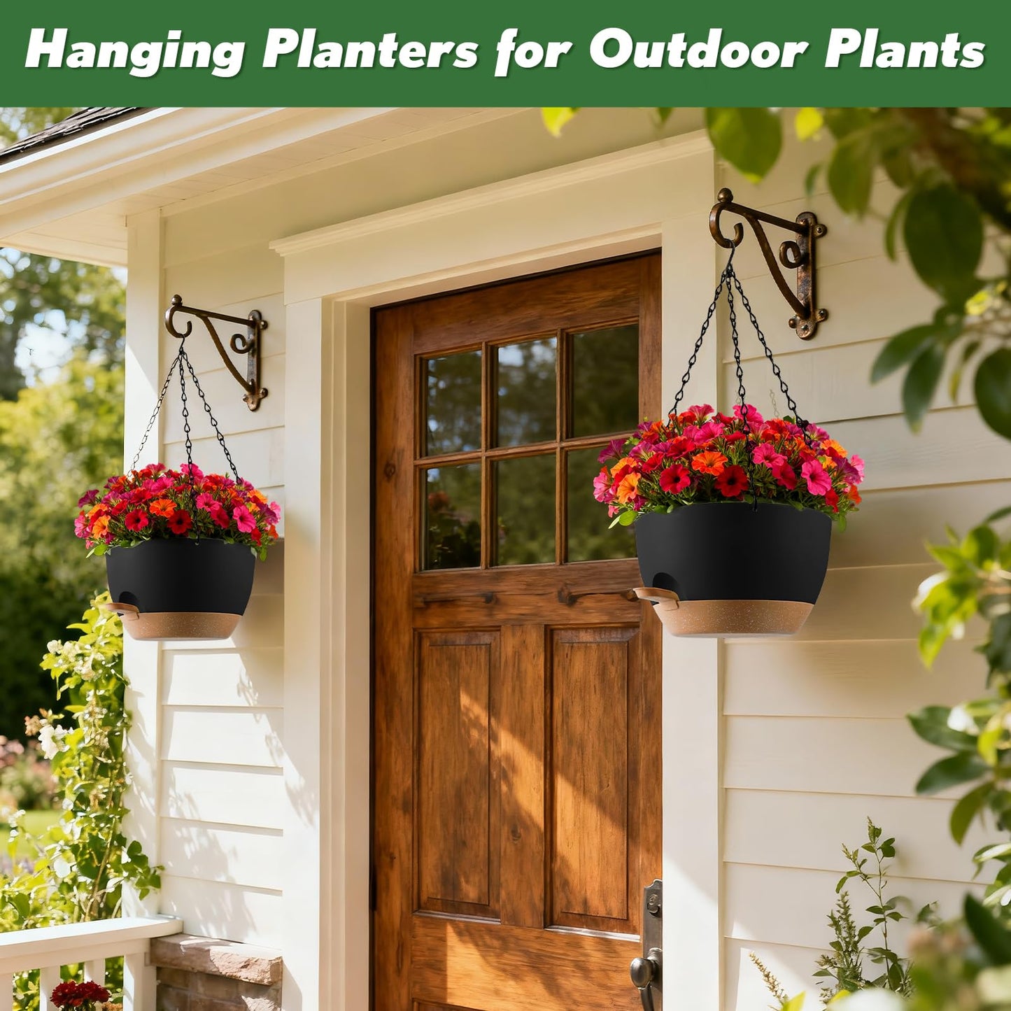 WUCEIAUU 13-inch Oversized Hanging Planter Set of Two,Planters for Indoor and Outdoor Plants.Place Plant pots Across Diverse Settings Including windowsills,Living Room,and Gardens.Black-Brown