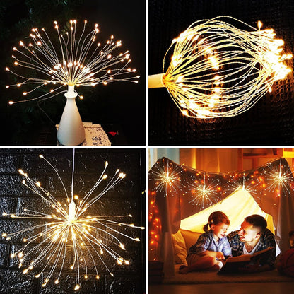 Dreamworth 10 Pcs Total 600 LED Firework Copper Wire Lights, Fairy Twinkle Lights Plug in String Lights 8 Modes Waterproof Starburst Lights for Christmas, Birthday, Bedroom, Corridor Patio, Wedding