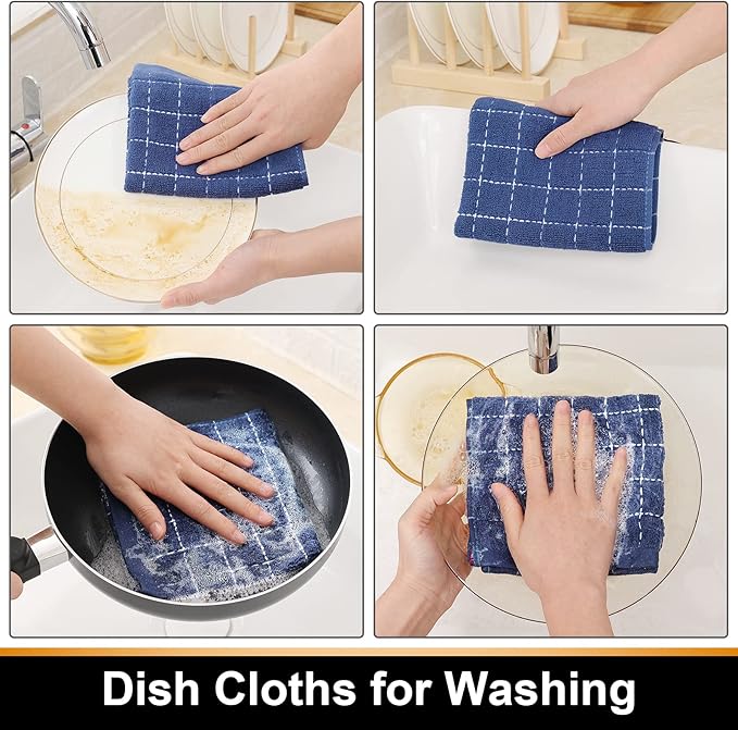 Mordimy 100% Cotton Terry Cloth Dish Cloths, Soft and Absorbent Checkered Dish