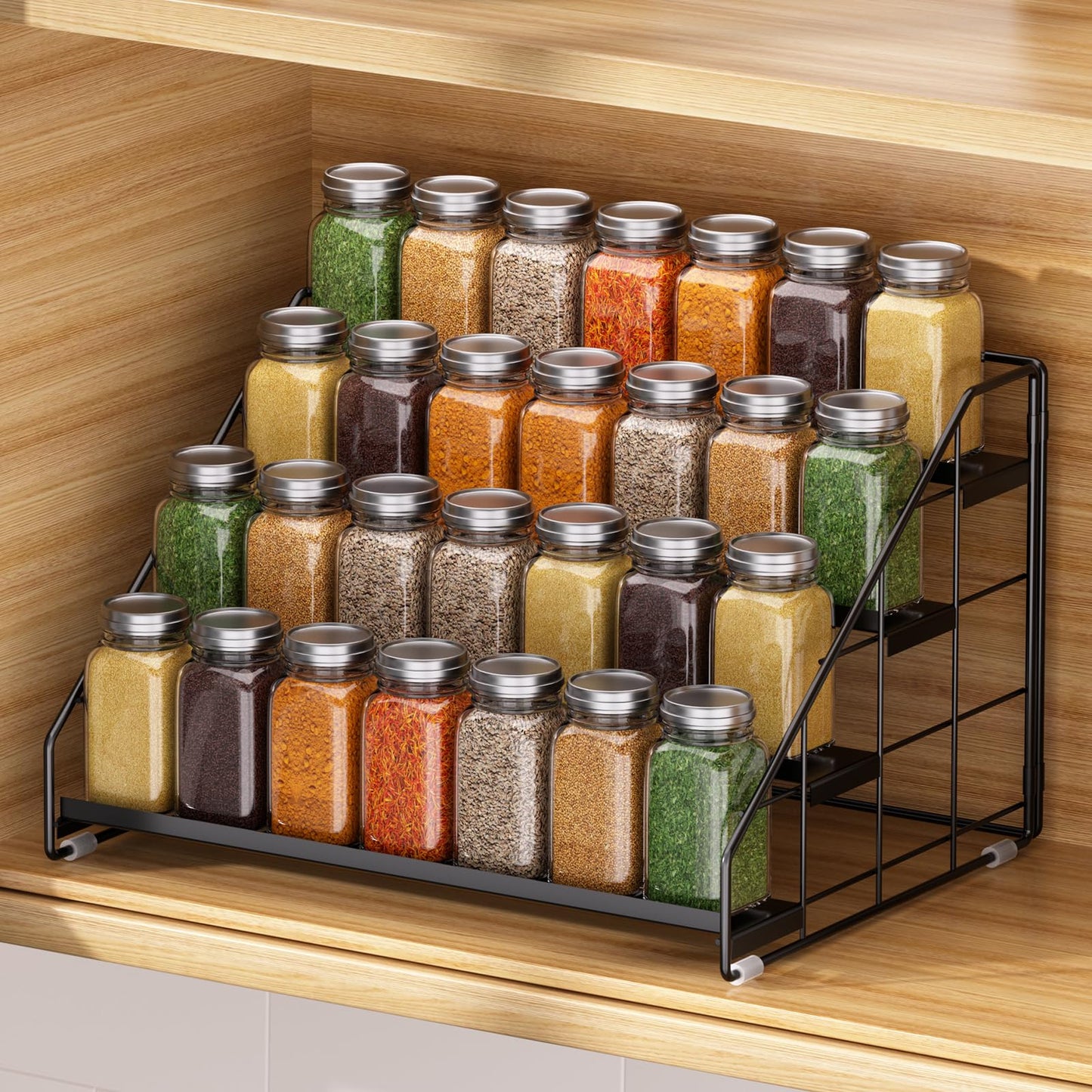 GIGIFTREE Spice Rack Organizer for Cabinet, 4 Tiered Spice Rack Organizer, Tiered Adjustable Spice Shelf for Kitchen Countertop Organization, Bright Black