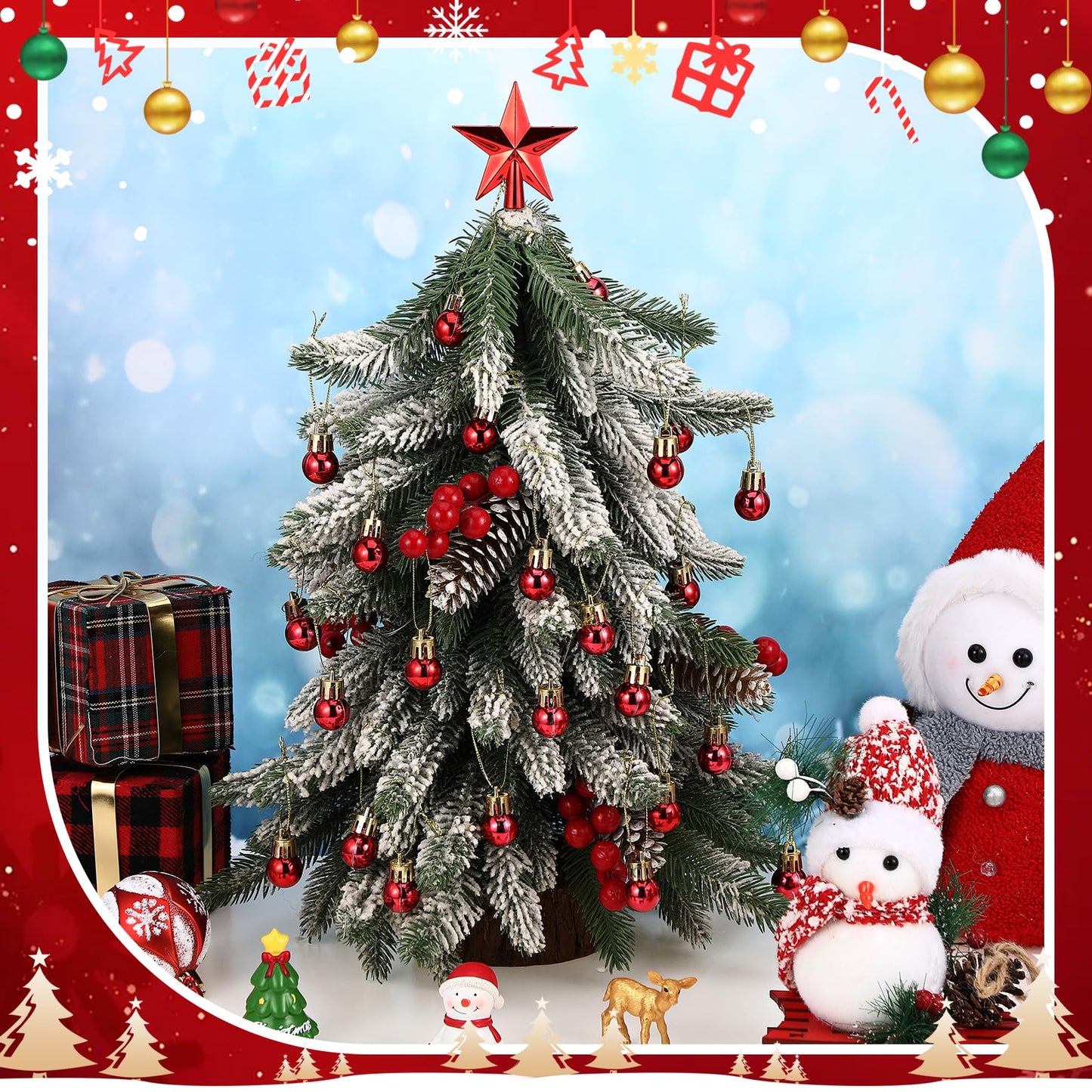 RoundFunny 25 Pcs Christmas Balls Ornaments Set Mini Tree Decoration 0. 79 Inch Christmas Ball Tree Topper Star Hanging Ornaments for Party Decoration(Red)