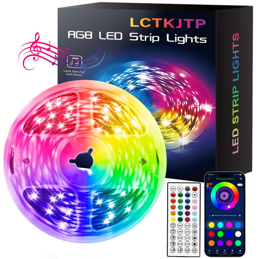 LCTKJTP LED Strip Lights,RGB Music Sync Color Changing Led Lights with Smart App Control Remote & Remote Control,LED Lights for Bedroom,Room Essentials,Sense of Atmosphere Decorations(50FT-1Roll)