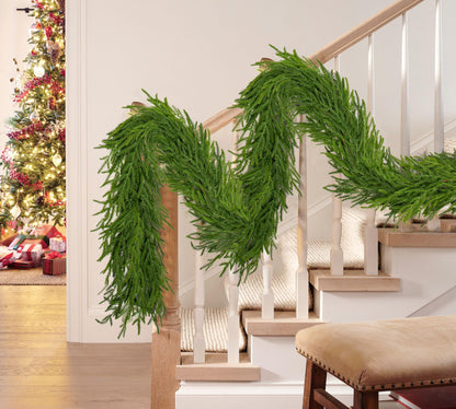 Hollyone 6FT Norfolk Pine Garland Real Touch Winter Pine Garland Faux Christmas Garlands Artificial Greenery Plant for Table Fireplace Mantle Wall Indoor Outdoor Mantle Holiday Christmas Home Decor